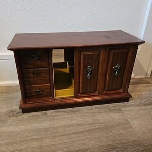 Vintage Jewelry Box Armoire Wood Cabinet Storage Organizer Drawers